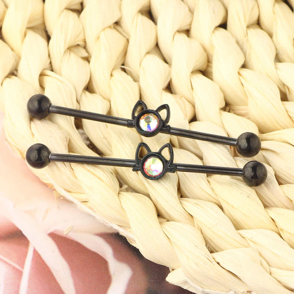 Black Cat Geometric 316L Surgical Steel Industrial Barbell Bridge Ear Piercing Jewelry - Image 5