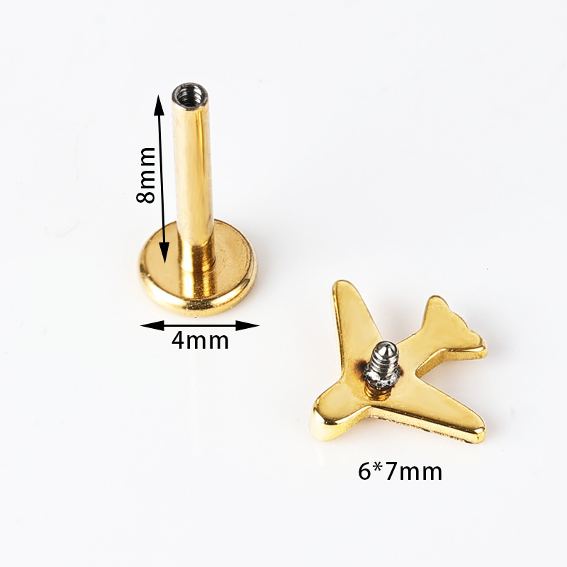 Zesen G23 Titanium Lip Labret Stud with CZ Gem - 1.2mm x 8mm Gold Threadless Piercing Jewelry - Image 5