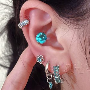 Satan's Child Ice Blue Flower Earrings - 316L Surgical Steel Cartilage Stud with CZ, Suitable for Helix Tragus Conch, Sleep-Friendly Small Earring