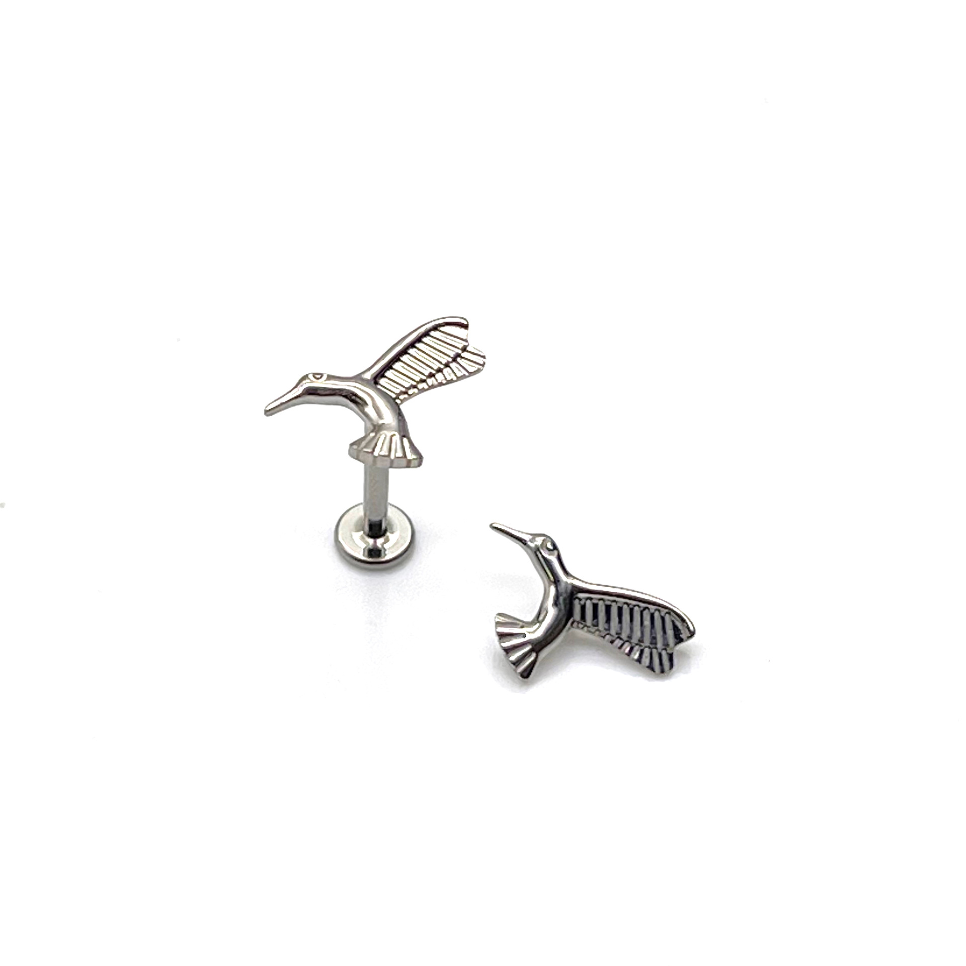 G23 Titanium Flying Bird Whole Carved Lip Nail Ear Stud - 14G Flat Back Earring Body Jewelry - Image 2