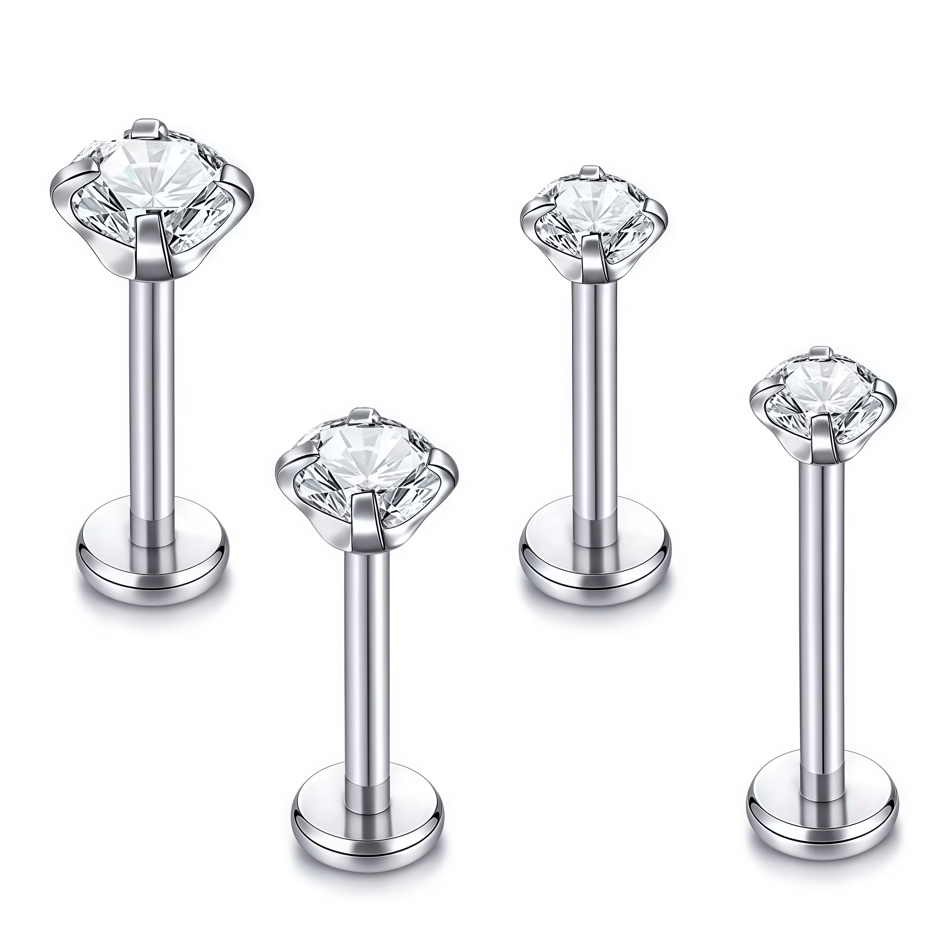 F136 Titanium Round Base Four-Prong Inlaid 5A Zircon Lip Stud Nose Stud G23 Titanium Alloy Body Piercing Jewelry Ear Bone Stud - Image 5