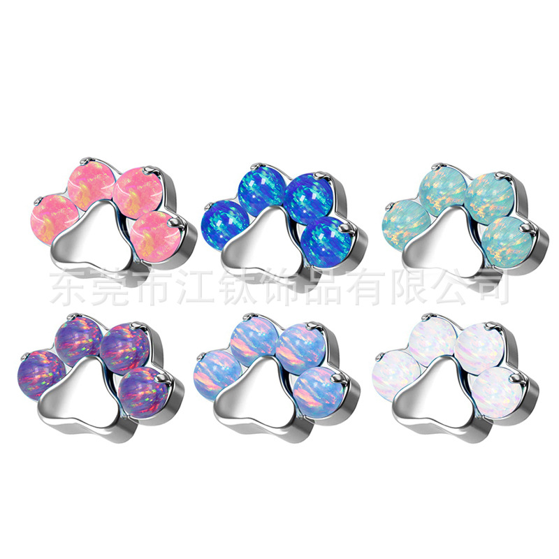 G23 Titanium Alloy Cat Paw Opal Inlaid Body Piercing Earring - Cartilage Jewelry - Image 5