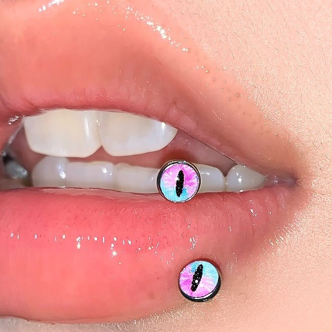 Blue-Pink Gradient Clear Pupil Lip Ring C-Ring Internally Threaded Oil-Drip Magic Pupil Hot Girl Sweet Cool Style Piercing Jewelry - Image 3