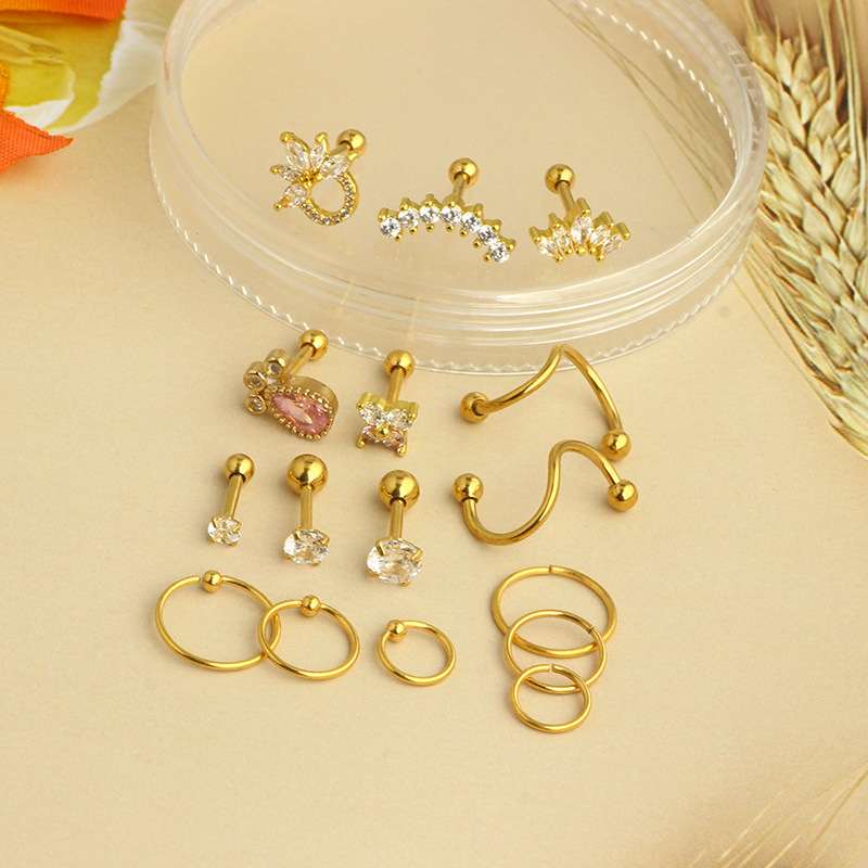 Pink Butterfly Crown Gold Stainless Steel Screw Stud Earring Set for Cartilage Piercing - Image 5