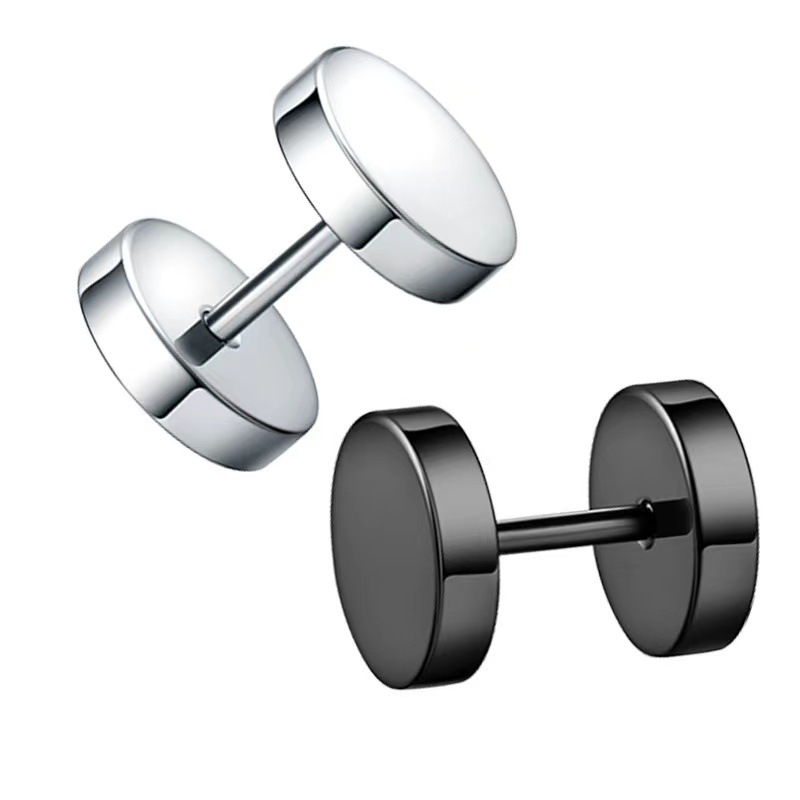 G23 Titanium Barbell Earrings Dumbbell I-Shape Two-End Polished Round Cake Earrings - Image 2