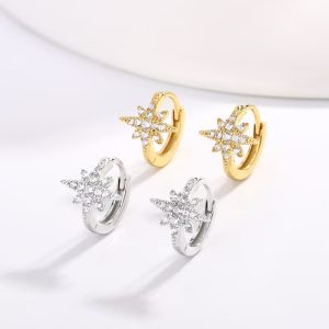 Six-Pointed Star Earrings Women's Fashion Cubic Zirconia Gold Geometric Ear Studs
