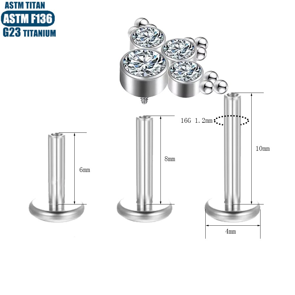 G23 Titanium Lip Stud Earrings with Zircon Welded Beads, 1.2x10mm, Threaded Cartilage Piercing Jewelry for Lip Ring Decoration - Image 2