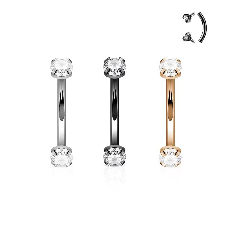 G23 Titanium Alloy Four-Prong Double-Ended Internally Threaded Curved Barbell Banana Ear Stud Nose Ring Eyebrow Stud Electroplated - Image 2
