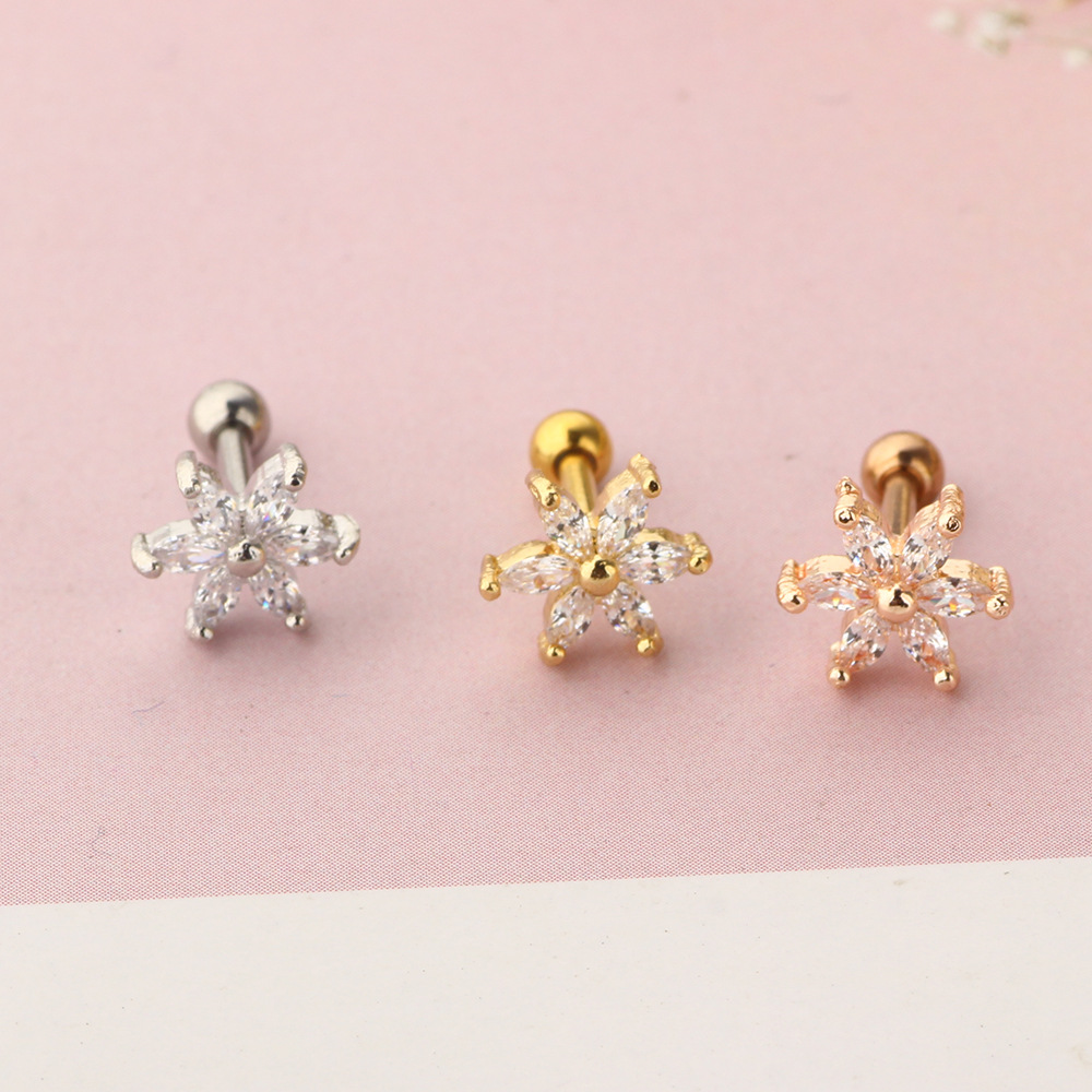 Stainless Steel Threaded Earring Stud with Flower Cartilage Tragus Piercing Jewelry - Image 2