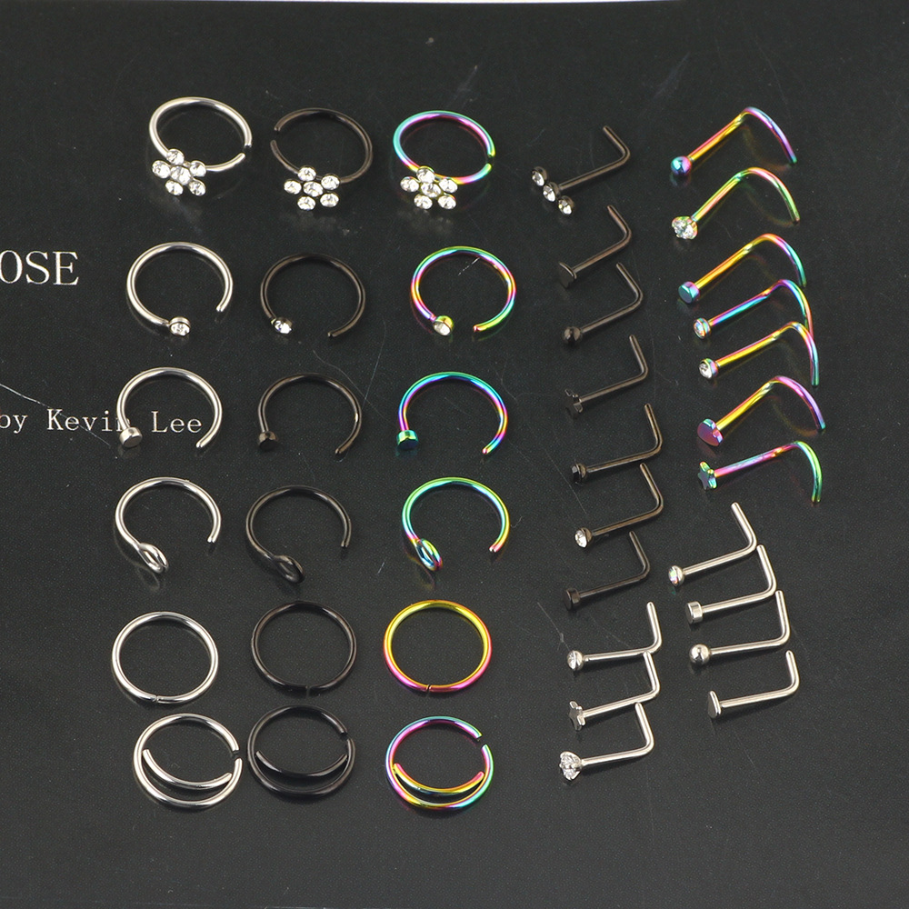 Amazon New Combination Nose Nail Nose Ring Set Stainless Steel Body Piercing Jewelry - Image 2