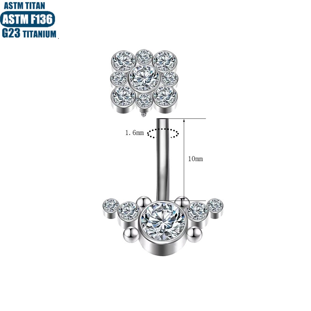 F136 Titanium Perforated Navel Nail Implant Grade Body Piercing Diamond Welded Bead Inner Tooth Spiral Navel Ring - Image 4