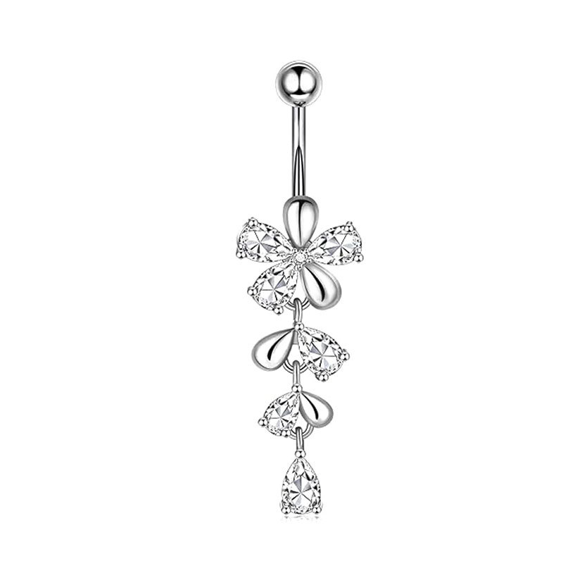Customized European American Style Stainless Steel + Copper Zircon Flower Water Drop Pendant Belly Button Ring Piercing Jewelry - Image 5