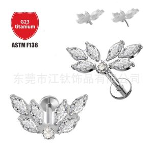 G23 Titanium Ear Cartilage Stud with Zircon Inlay Horse Eye Shape Fashion Body Piercing Jewelry