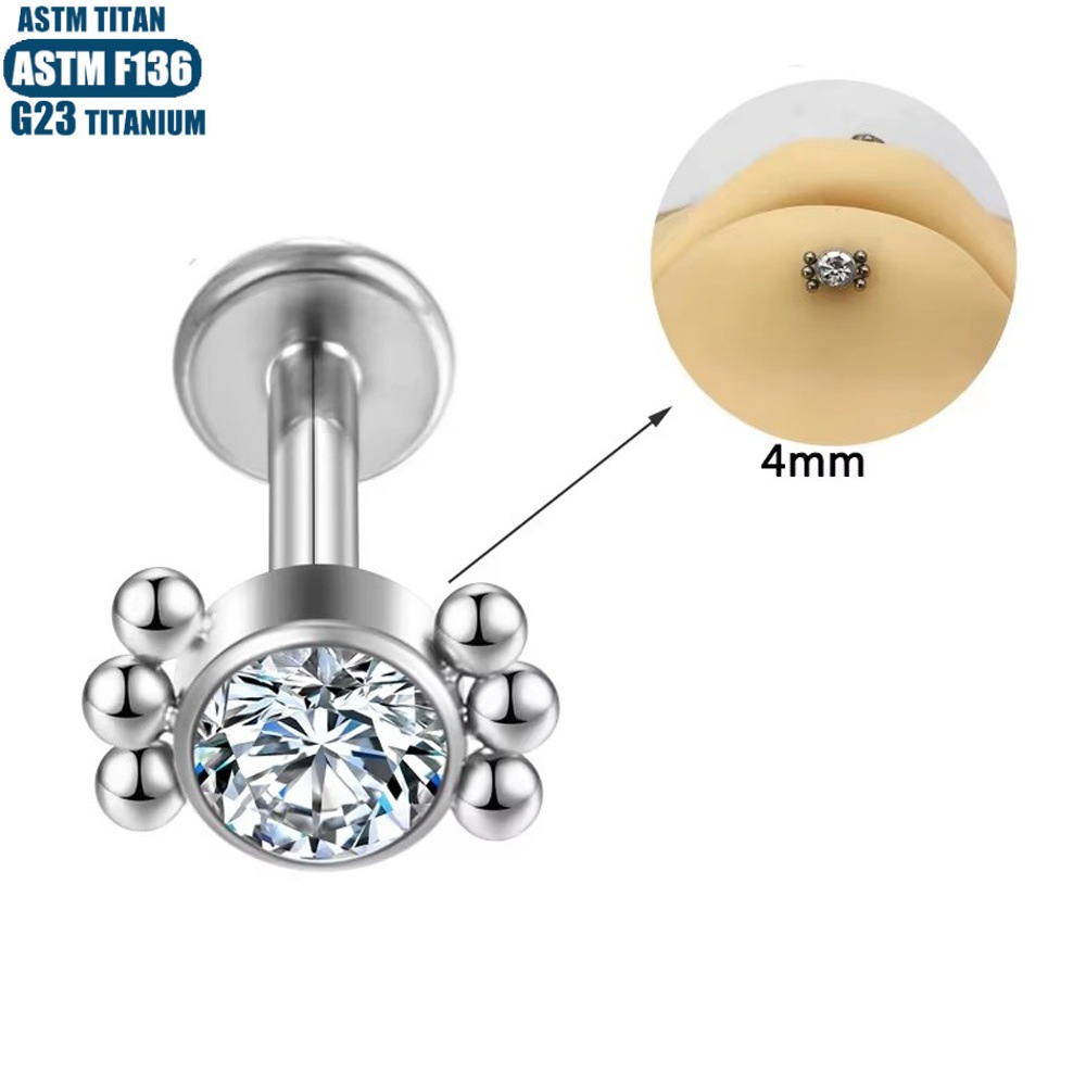 Titanium Alloy Zircon Lip Ring Thread Inner Dental Bead Cluster Puncture Jewelry Ear Bone Ring Lip Stud Earrings - Image 4