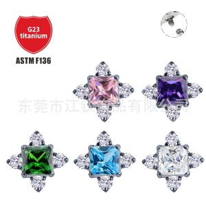 G23 Titanium Ear Bone Nail Square Inlaid Zircon Stud - ASTM F136 Cartilage Earring for Women Men