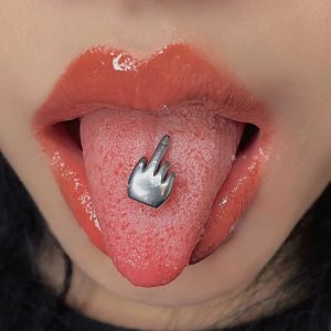 Tongue Ring External Thread Titanium Steel Vertical Middle Finger Punk Disco Tongue Piercing Jewelry