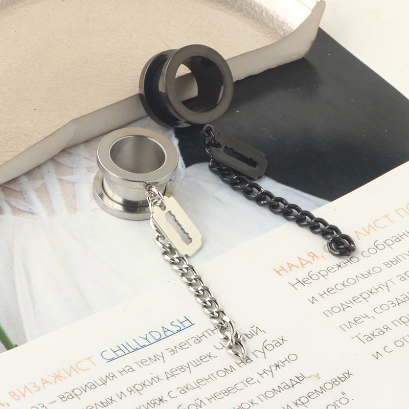 External Thread Blade Chain Pendant Ear Auger Popular Ear Curved Piercing 316L Surgical Steel Black 25mm - Image 5