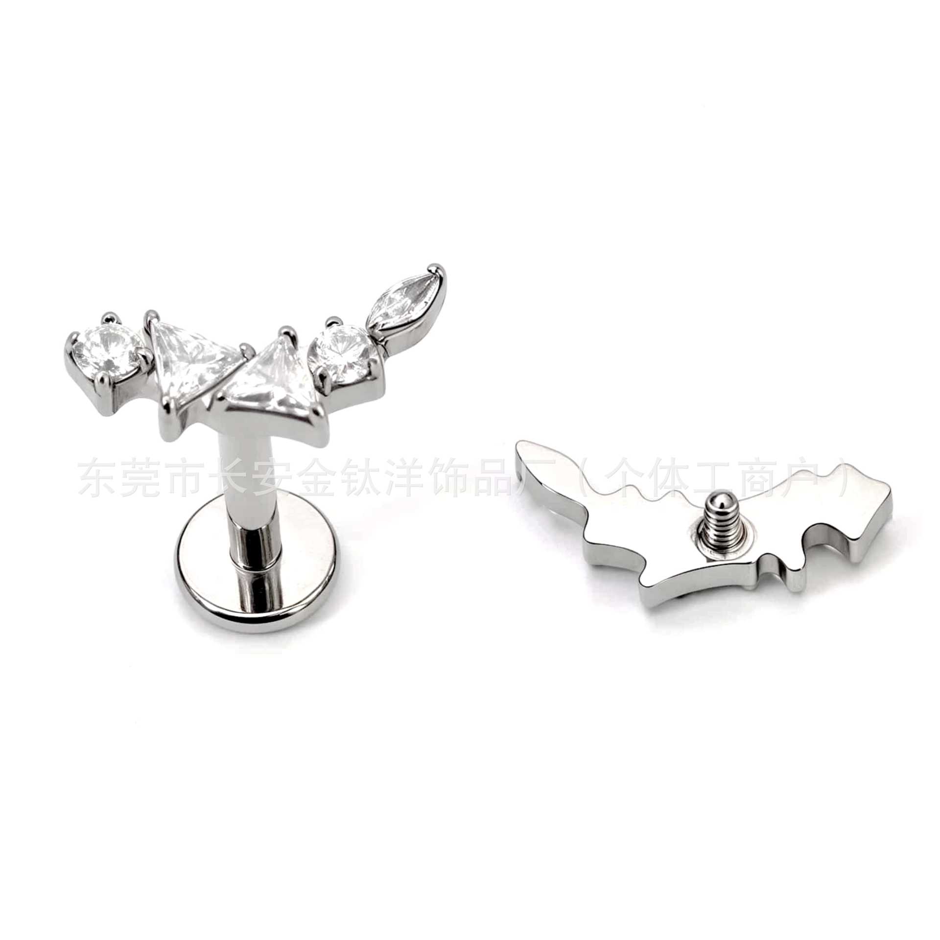 F136 Titanium Triangle Leaf Earrings with Geometric 5A Zircon, Ear Bone Nails Cochlear Nails, G23 Titanium Alloy Piercing Jewelry - Image 3
