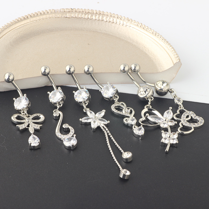 2021 Summer Cartoon Crown Belly Button Ring Set 6-Piece Silver Stainless Steel Navel Piercing Jewelry - Image 3