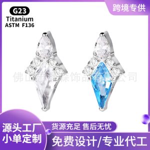 F136 Titanium Alloy Rhombus Zircon Ear Bone Studs Lip Tongue Body Piercing Jewelry