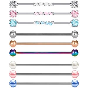 Stainless Steel Industrial Barbell Earring Set Long Rod Stud Earrings Bridge Earrings