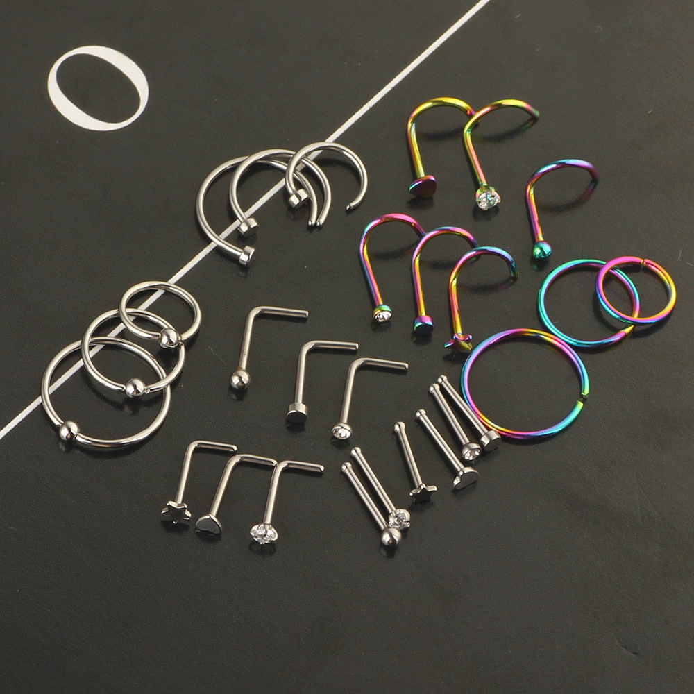Stainless Steel Nose Ring Lip Ring Ear Stud Set Geometric Cactus Design Fashion Body Piercing Jewelry for Women - Image 4