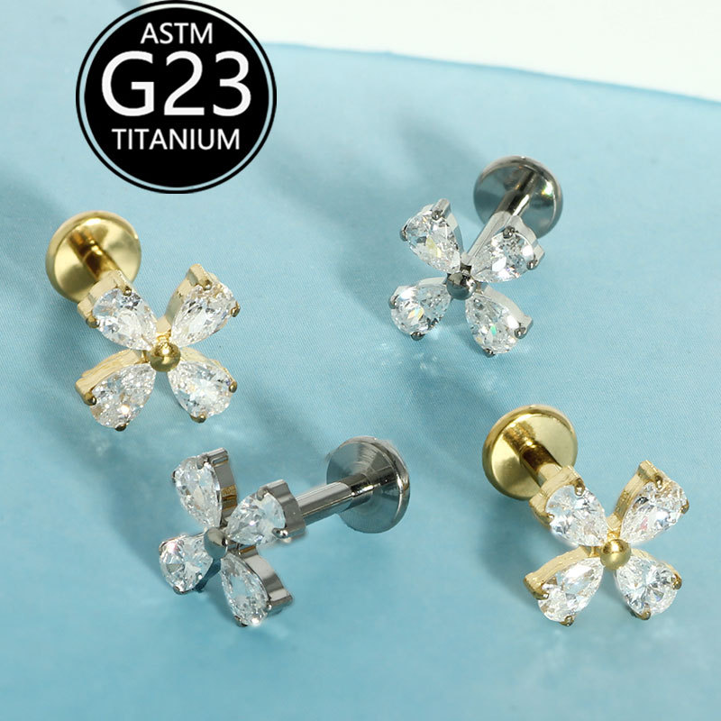 G23 Titanium Piercing Jewelry Flower Inlaid with Diamonds and Zircon Lip Ring Labret Stud Ear Cartilage Stud - Image 4