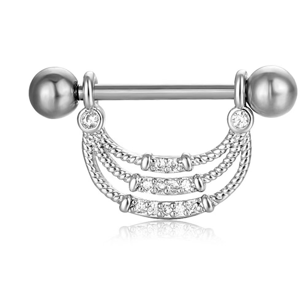 Gold U-Shaped Stainless Steel Nipple Ring with Zircon for Body Piercing Nail Art - Image 5