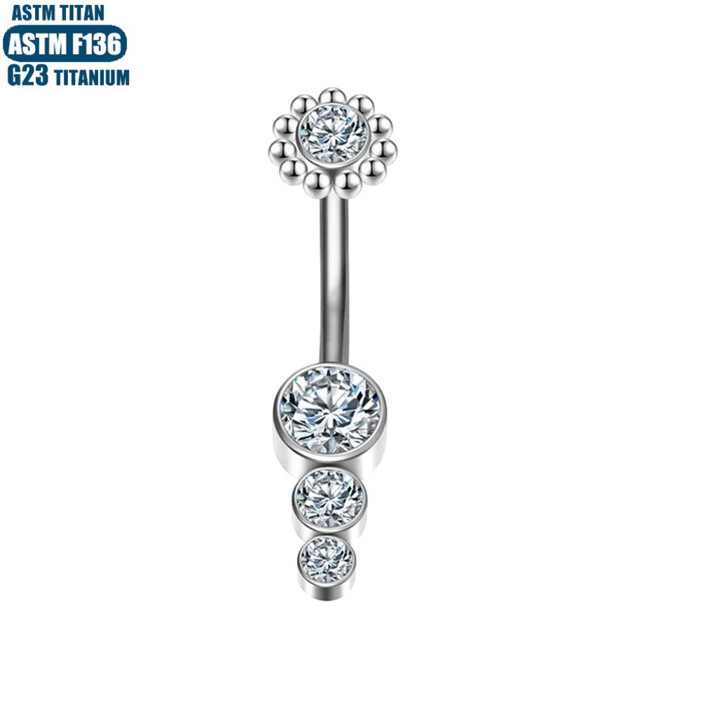 G23 Titanium Alloy Sunflower Double Diamond Navel Ring Welding Ball Inner Tooth Spiral Belly Button Piercing Jewelry - Image 2