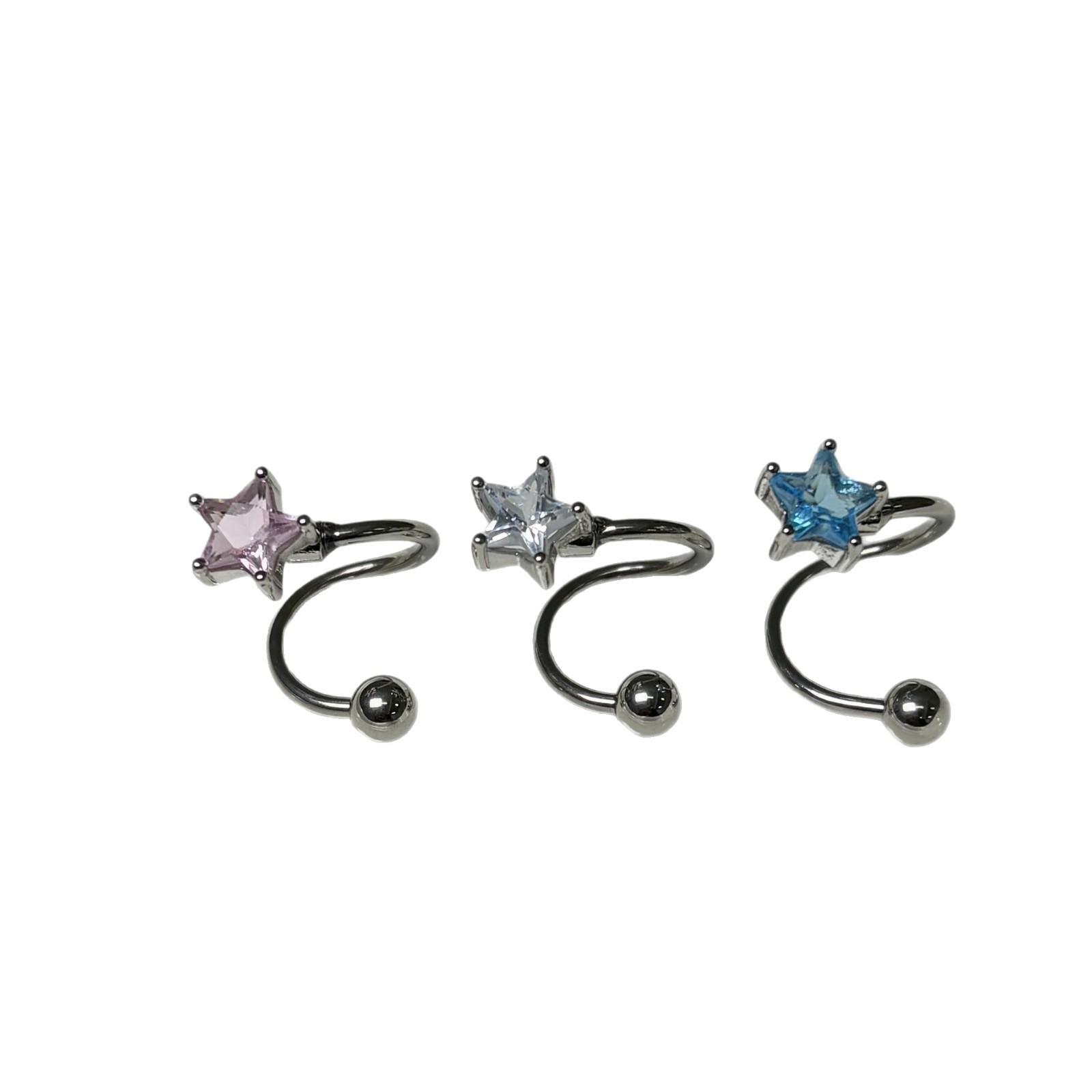 S-Shaped Star Tongue Ring 316L Surgical Steel External Thread Pink Piercing Jewelry - Image 5
