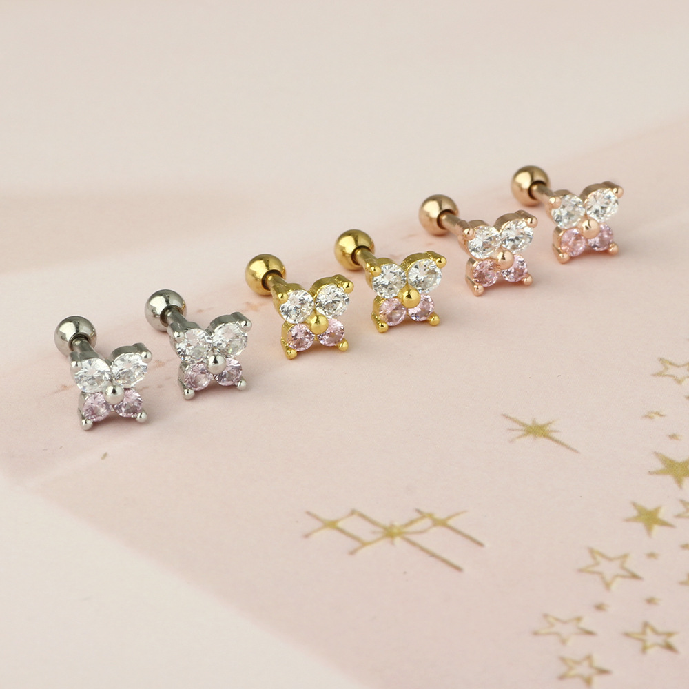 Rose Gold Butterfly Ear Stud CZ Cute Cartoon Stainless Steel Earring for Women Men Wholesale - Image 3