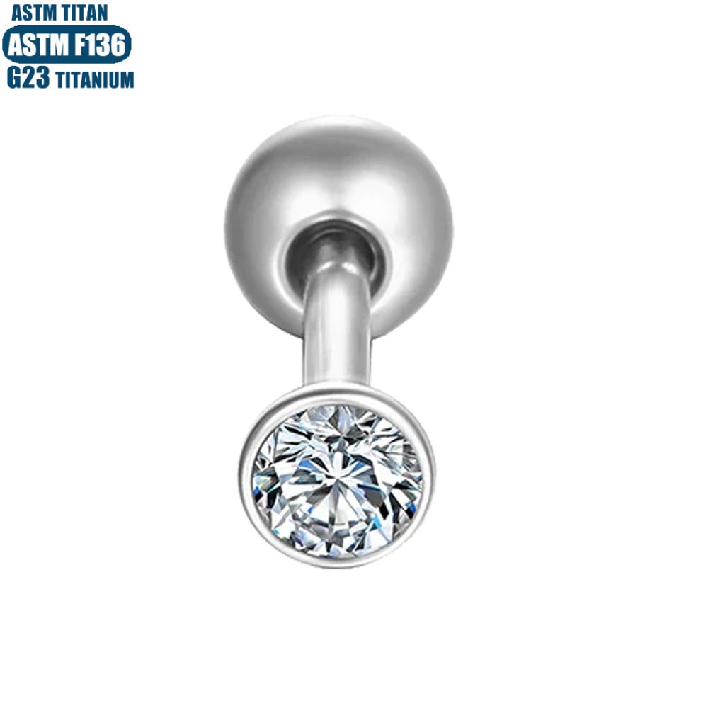 F136 Titanium Labret Lip Ring with CZ Stone - 0.8x8mm Black Zircon Ear Stud - Image 3