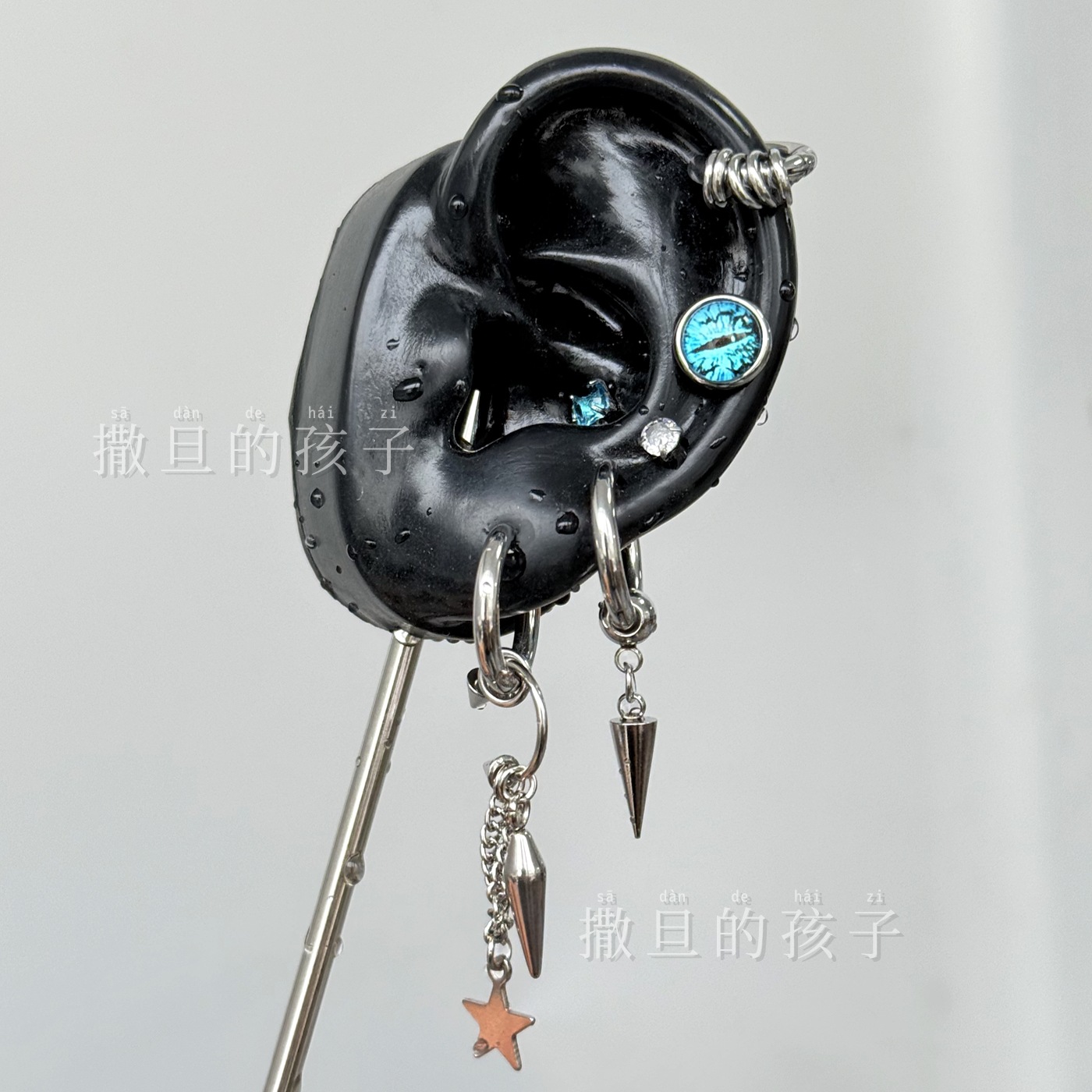 Punk Earrings Blue Devil Starburst Niche Design Hot Girl Star Earrings Ear Bone Studs Titanium Steel Ear Jewelry - Image 2