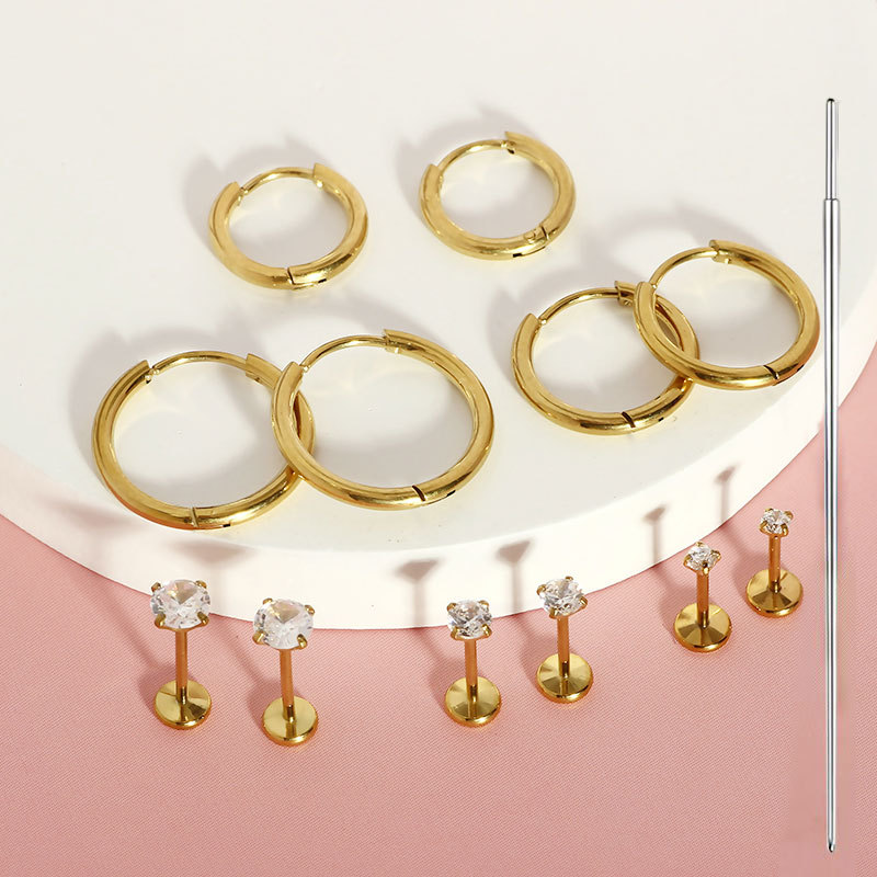 13-Piece Stainless Steel Classic Pin Style Zirconia Stud Ear Cartilage Studs Body Piercing Flat Bar Lip Studs Nose Studs - Image 4