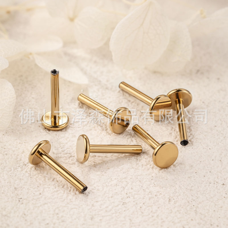F136 Titanium Alloy Ear Stud Rod Gold Inner Tooth Lip Stud Rod 1.2/1.0 (16/18g) Flat Back Earring - Image 3