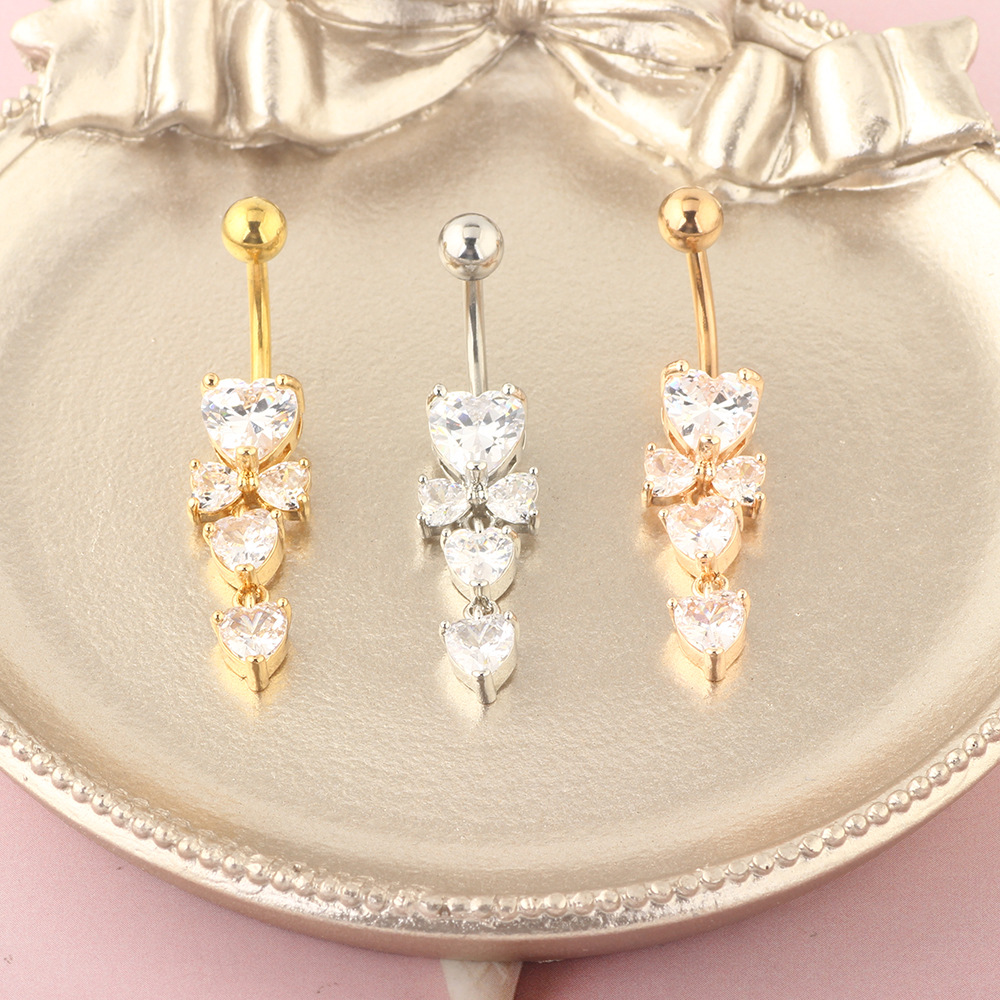 European American Fashion Double Love Inlay AAA Zircon Navel Ring Quality Belly Button Piercing Jewelry - Image 2