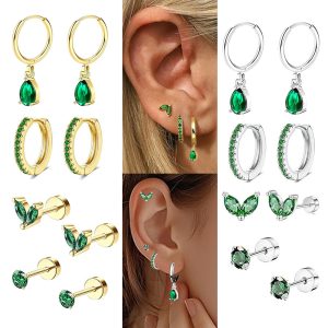Green Zircon Star Earrings Stainless Steel Fashion Ear Piercing Jewelry