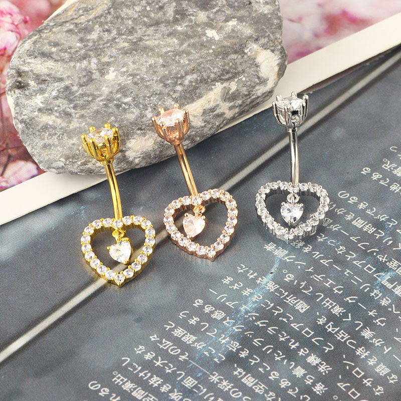 Rose Gold Flower Inlaid CZ Stainless Steel Belly Button Ring Body Piercing Jewelry - Image 2