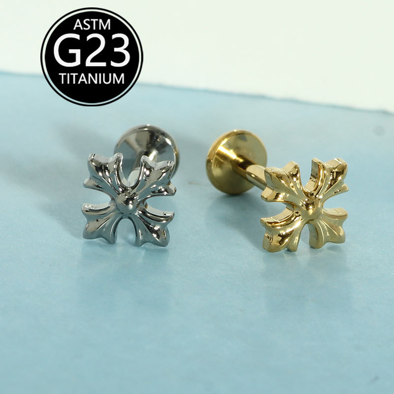 G23 Titanium Cross Lip Nail Internally Threaded Fashion Earring Lip Piercing Jewelry - Image 4
