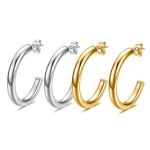 Minimalist C-Shaped Hoop Earrings for Women 40mm Titanium Steel Ear Jewelry Trendy Street Style