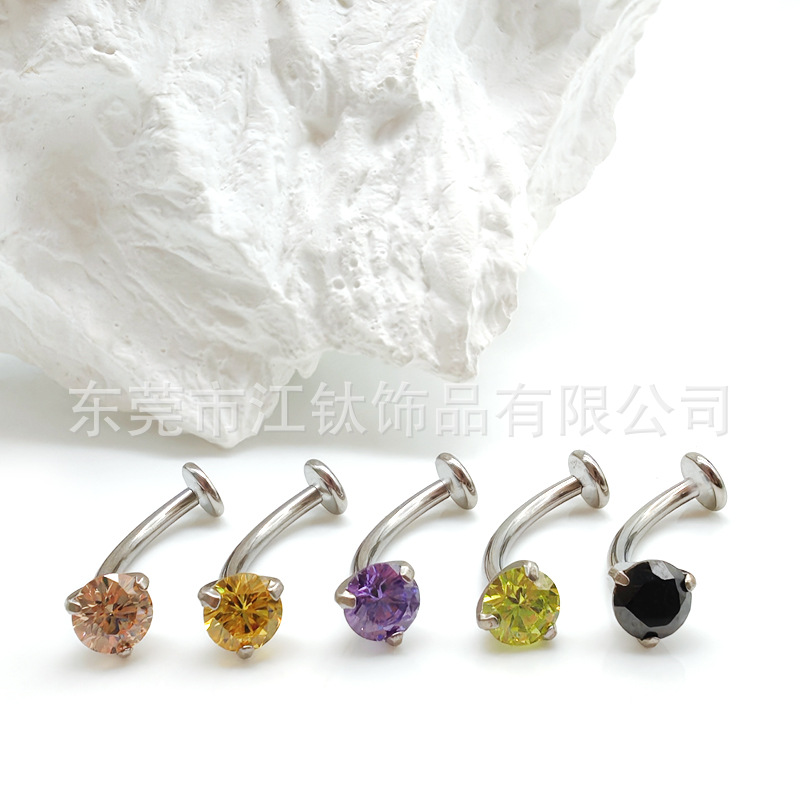 G23 Titanium Belly Button Ring with Green CZ Curved Barbell Body Piercing Jewelry Earrings - Image 2