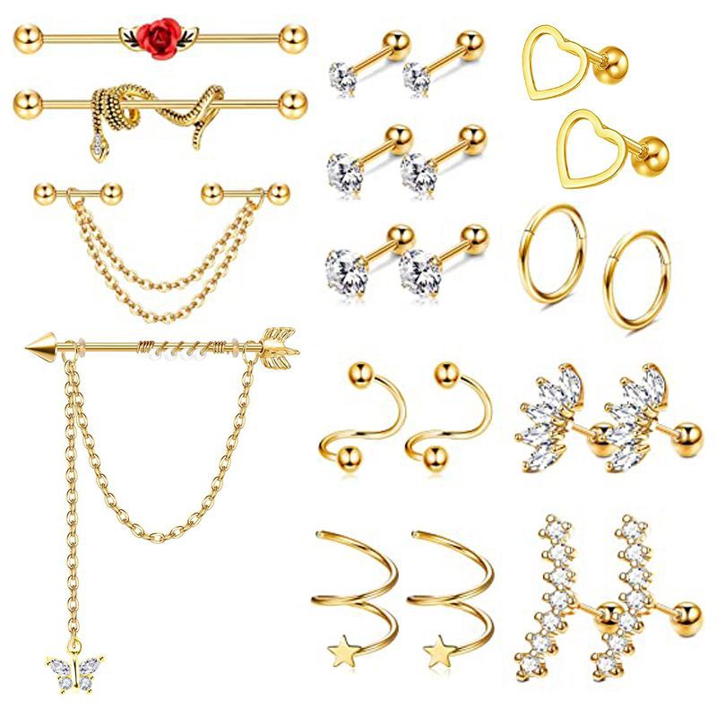 Amazon Zircon Industrial Earring Stainless Steel Piercing Ear Bone Nail Set Cartilage Earring - Image 4