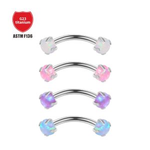 G23 Titanium Eyebrow Ring 16G Curved Barbell with Opal ASTM F136 Piercing Jewelry Inner Thread Ear Nail