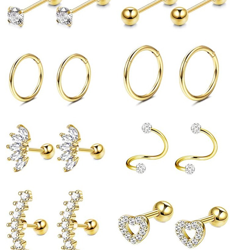 Amazon Stainless Steel Zircon Earrings Women's Cartilage Stud Ear Bone Nail Set Rose Gold - Image 5