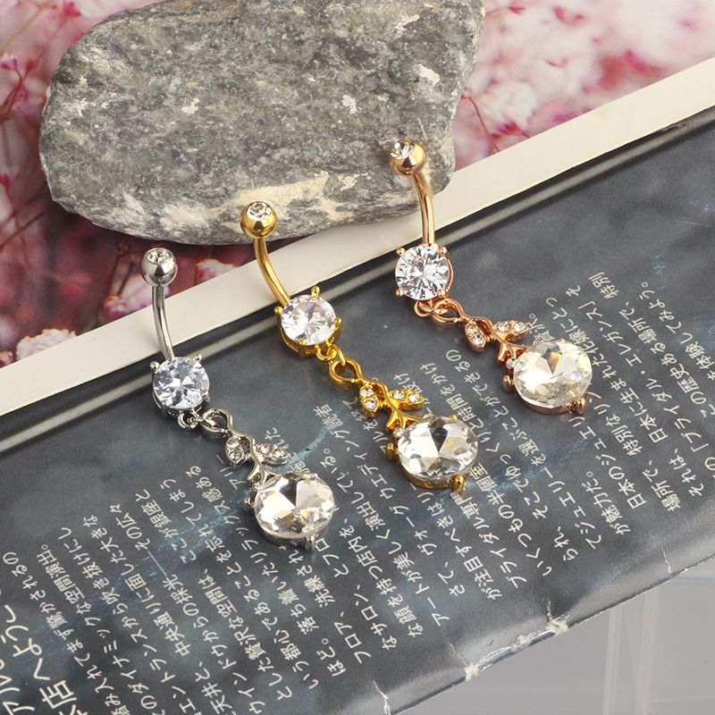 New Leaves Zircon Navel Ring Belly Button Piercing Jewelry 3 Colors Rose Gold Stainless Steel - Image 4