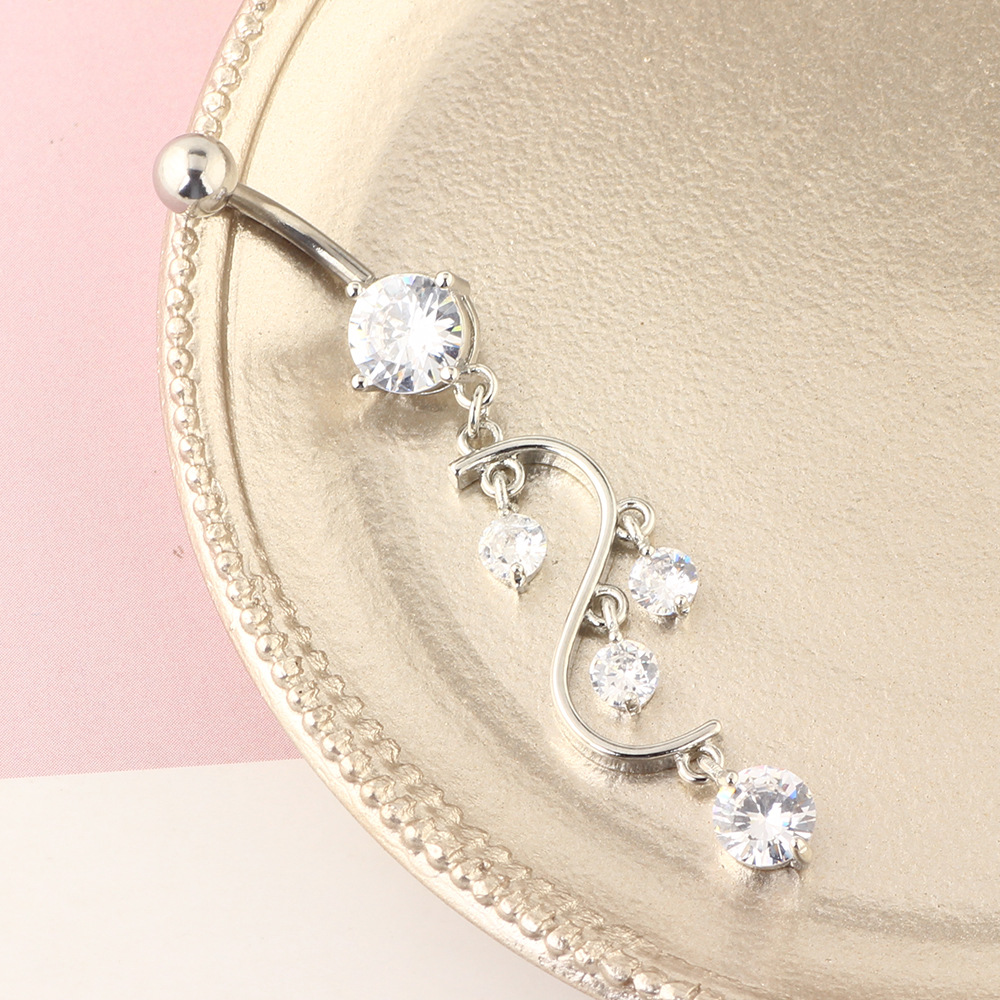Rose Gold Belly Button Ring with 4 CZ Zircon Stones Stainless Steel Belly Piercing Jewelry - Image 5
