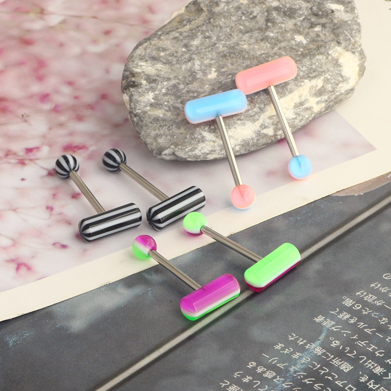 Double Color Acrylic Star Tongue Ring Stainless Steel Tongue Barbell Piercing Jewelry - Image 2