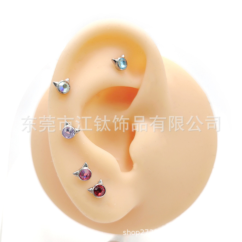G23 Titanium Cat Ear Cartilage Stud Earring with Czech CZ Ear Piercing Jewelry - Image 2
