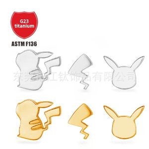 Pikachu Lightning Tail Ear Stud Lip Nail G23 Titanium Alloy Cartilage Piercing Jewelry