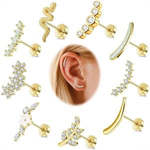 Amazon's Hottest Leaf Star Ear Stud 316L Surgical Steel 14K Gold Plated Ear Cartilage Piercing Jewelry